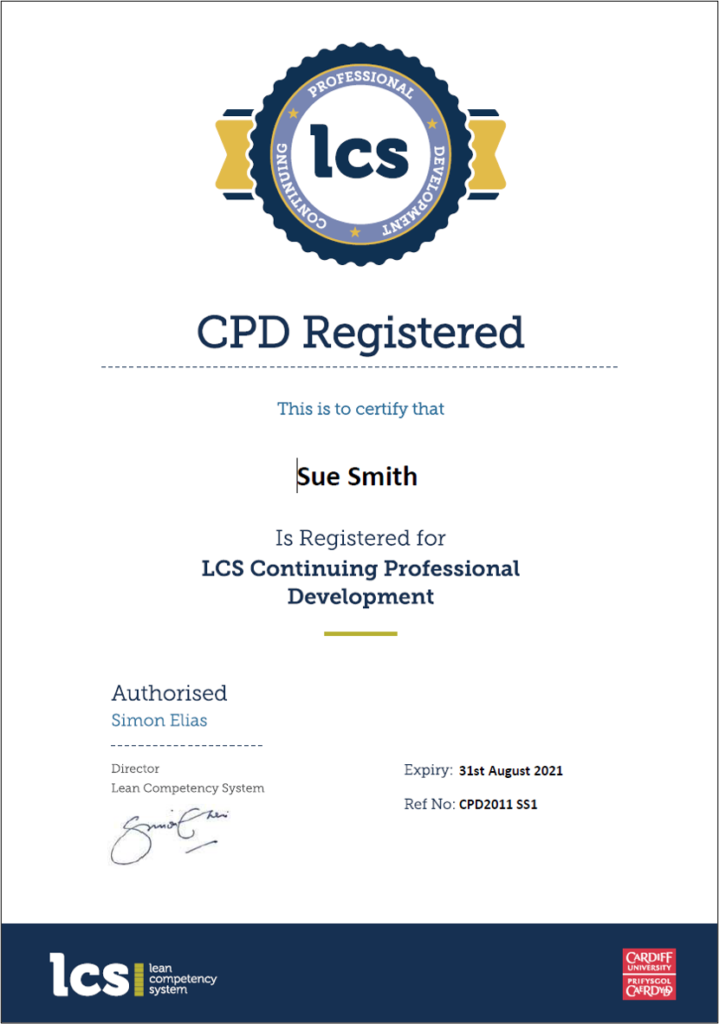 CPD certificate image Lean Competency System