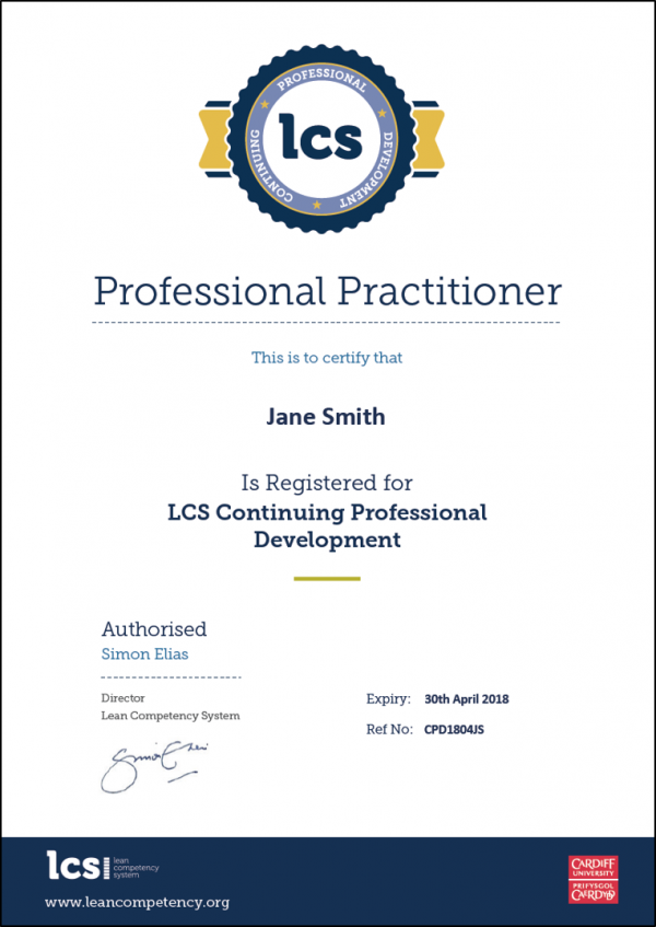 Sample CPD certificate 1805 Lean Competency System